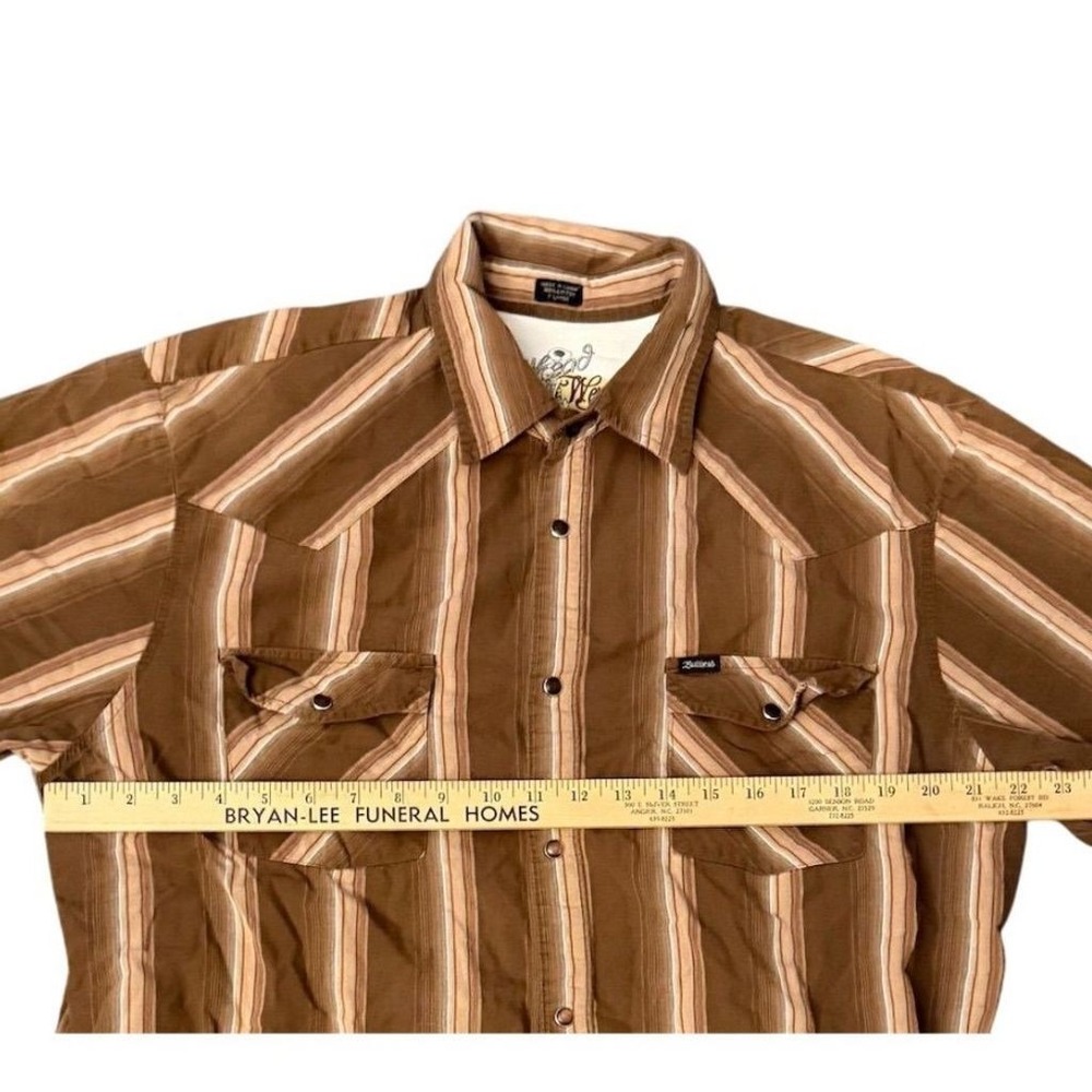 Bullhead Men's XL Brown Striped Pearl Snap Shirt S/S Vtg variegated bushwhacker - Picture 4 of 8